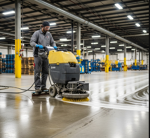 2. Nettoyage en profondeur des sols industriels en béton